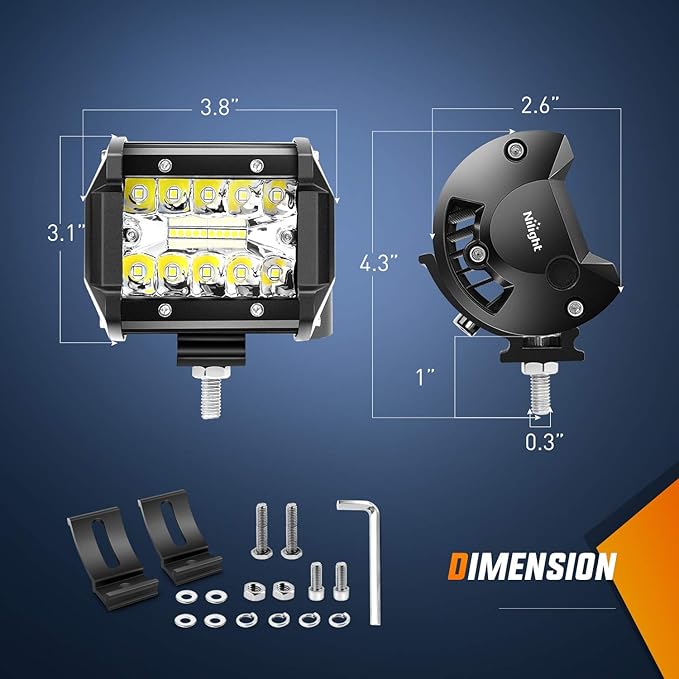 NILIGHT 4" WORK LIGHT - FLOOD/SPOT COMBO WITH WIRING HARNESS
