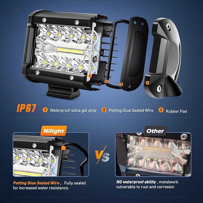 NILIGHT 4" WORK LIGHT - FLOOD/SPOT COMBO WITH WIRING HARNESS