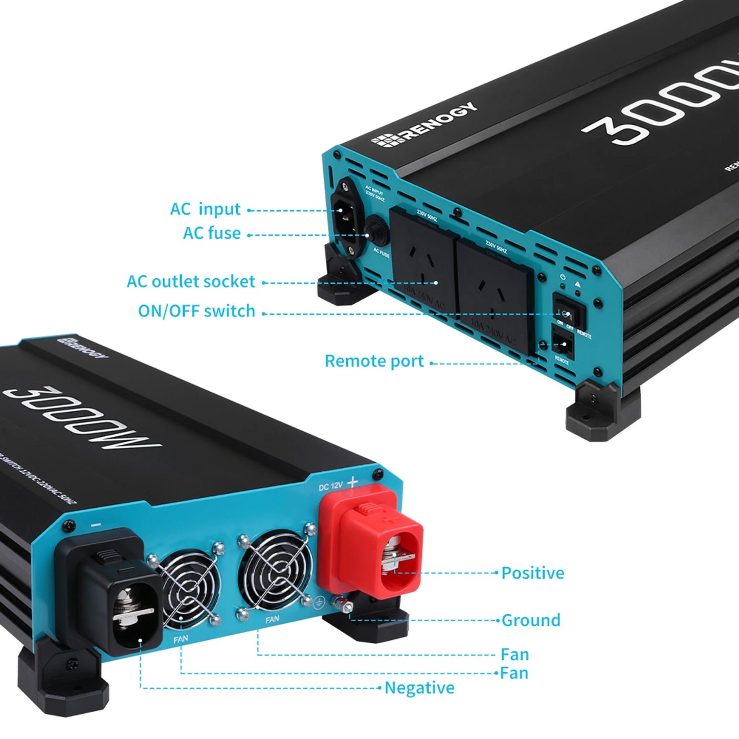 Renogy 3000W Pure Sine Wave Inverter 12V DC to 240V AC Converter